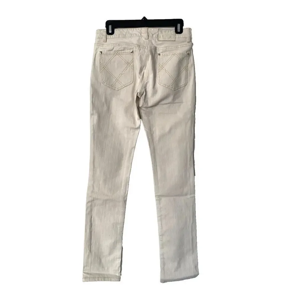 Vintage 07P CHANEL FR-36 Slim Leg Cream Cotton Jeans Pants 2007